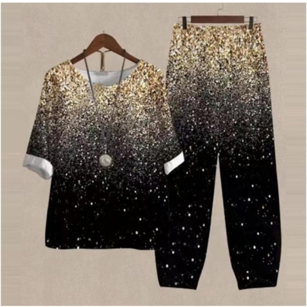 QICED Women's Fashion Summer Spring Solid Color Print Short Sleeve Suspenders Trousers Pants Suits M