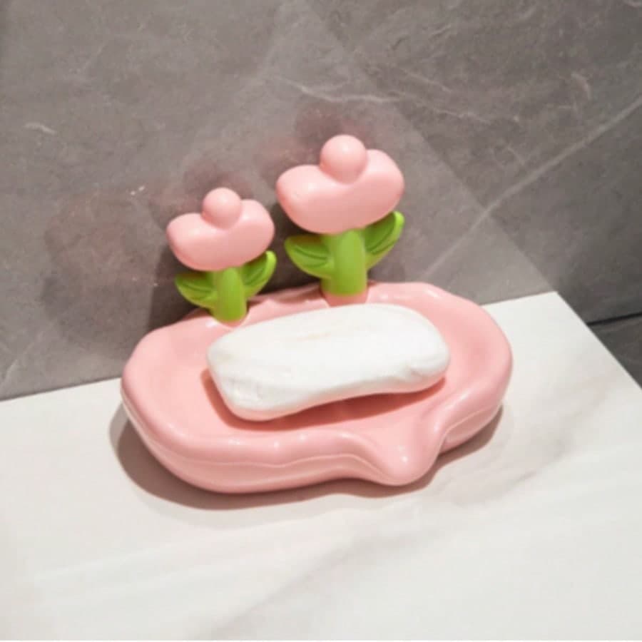 1pc Floral Self-Draining Soap Dish - Durable, Hygienic Bathroom Accessory For Home Decor Pink 1pc multicolour
