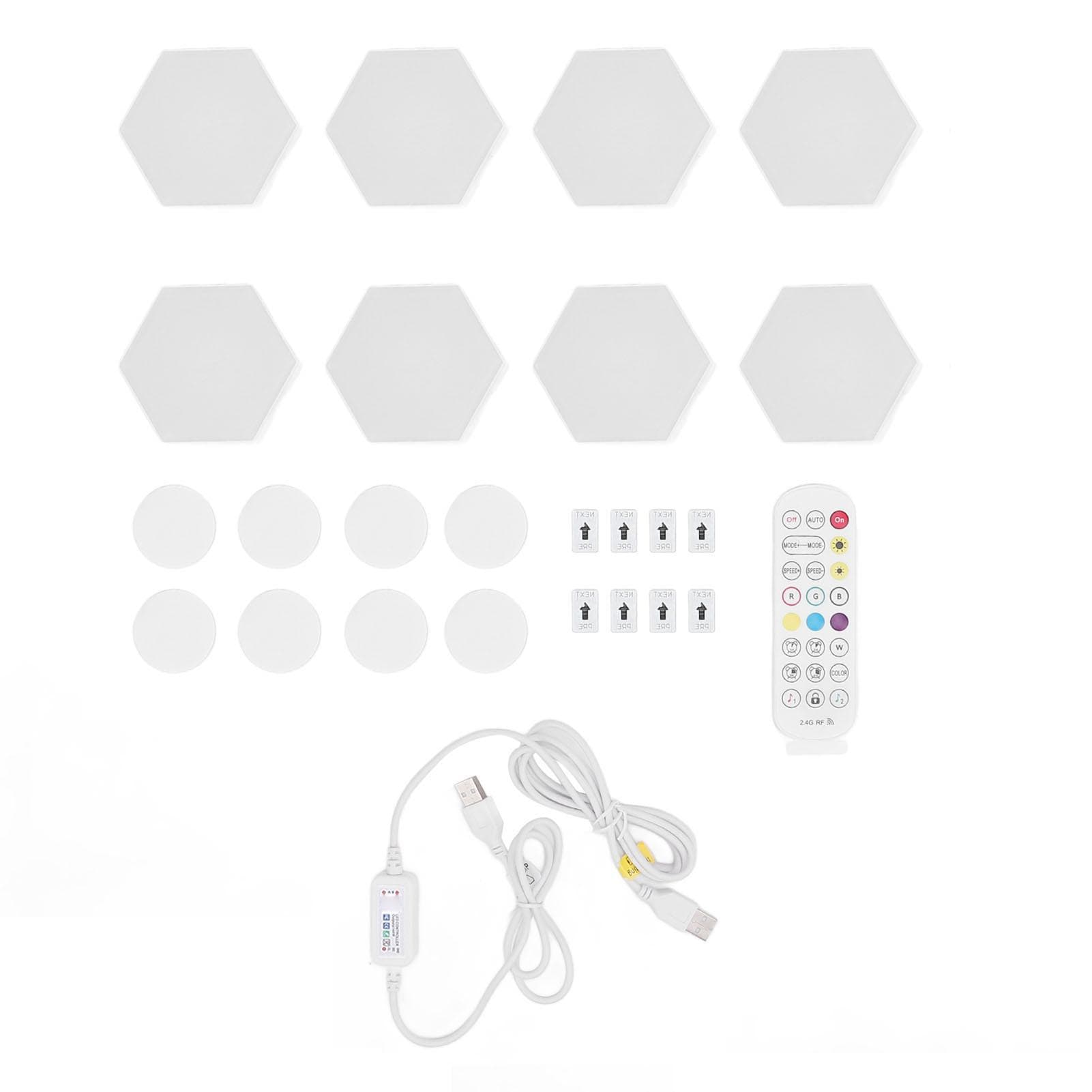 8 Sets Hex Light Panel Voice Control Pickup Music Sync RGB Hex LED Light with Bluetooth APP and