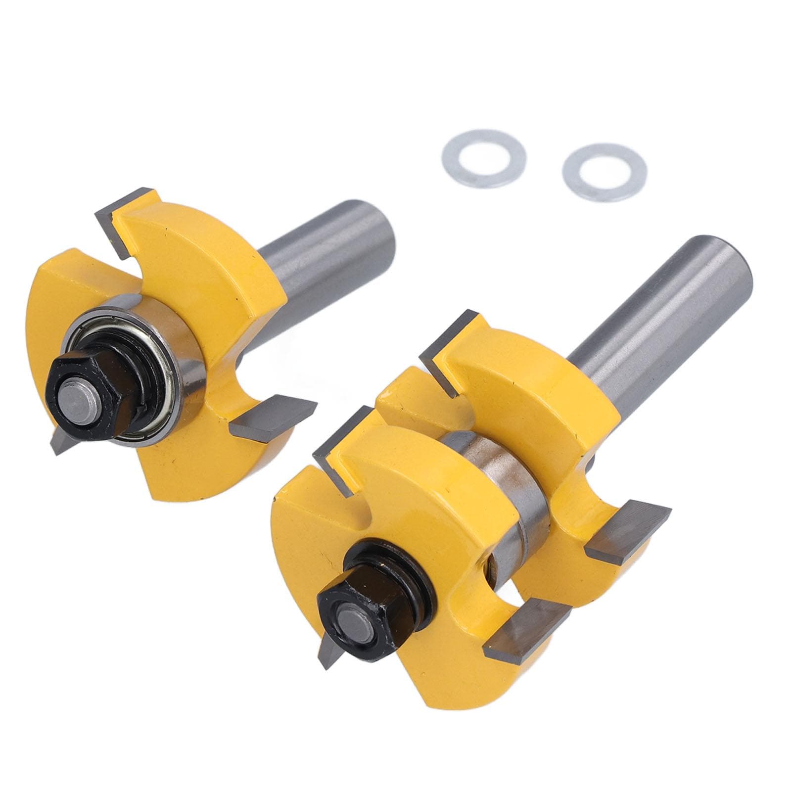 2Pcs Tongue Groove Router Bit T Shape 3 Teeth 2 Bearing Woodworking Milling Cutter 12in Shank