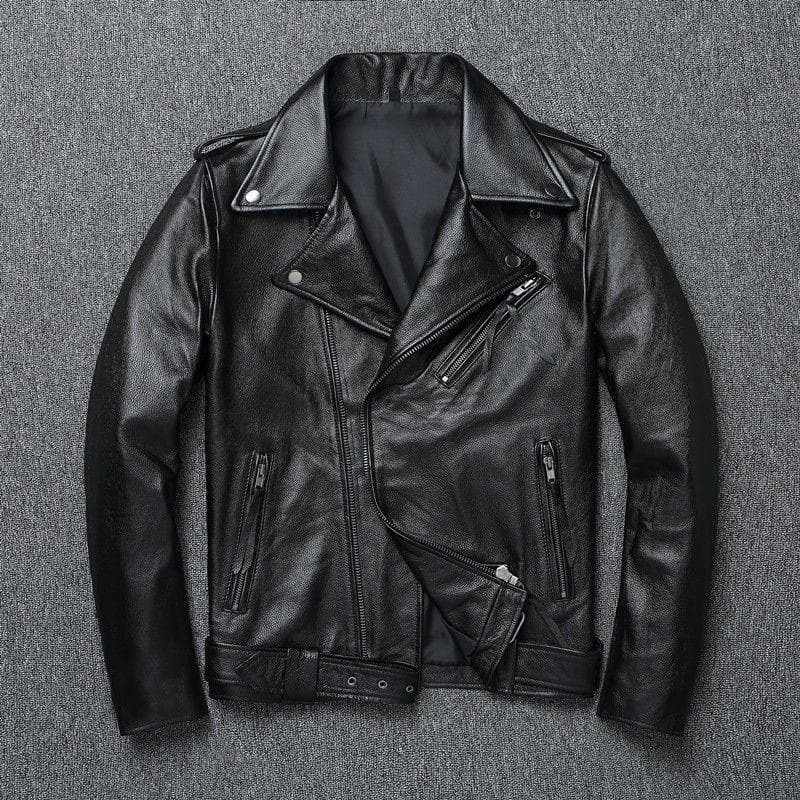 Do Old Leather Clothes Anti-season American Wash New First Layer Motorcycle Leather Jacket Lapel Diagonal Zipper Men's Wear 2XL