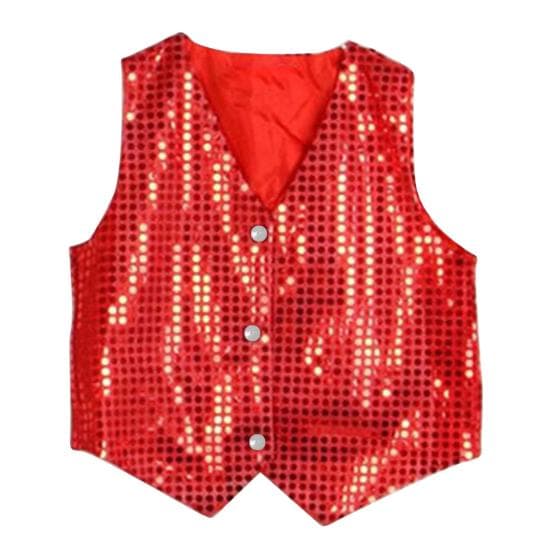 Boys Girls Sequined Vest Waistcoat Hip-hop Dance Party Street Show Costume Height 130cm red