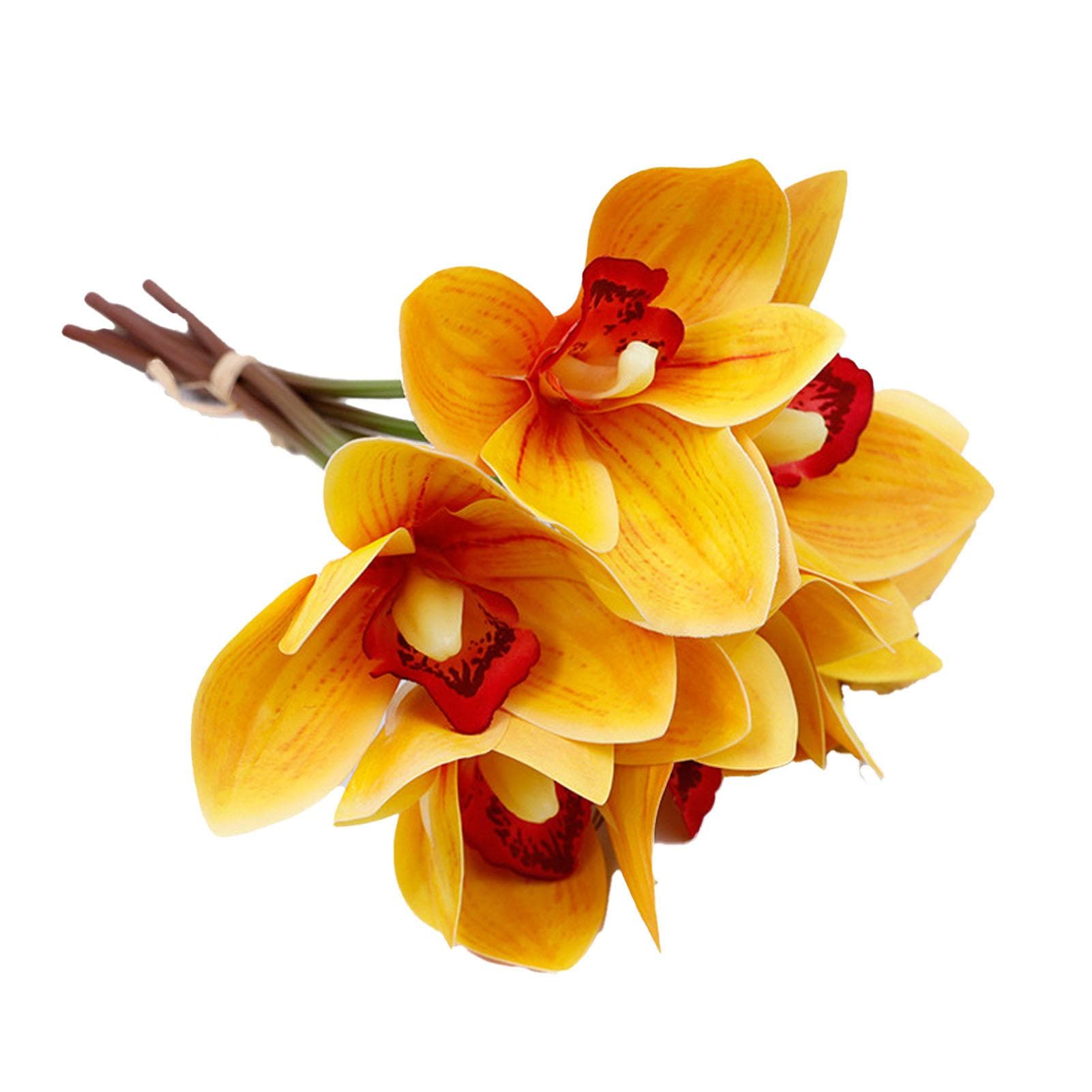 6 Stem Faux Orchid Decor 3D Printed Silk Flowers Iron Wire Stem Orchid Floral Decorations for yellow