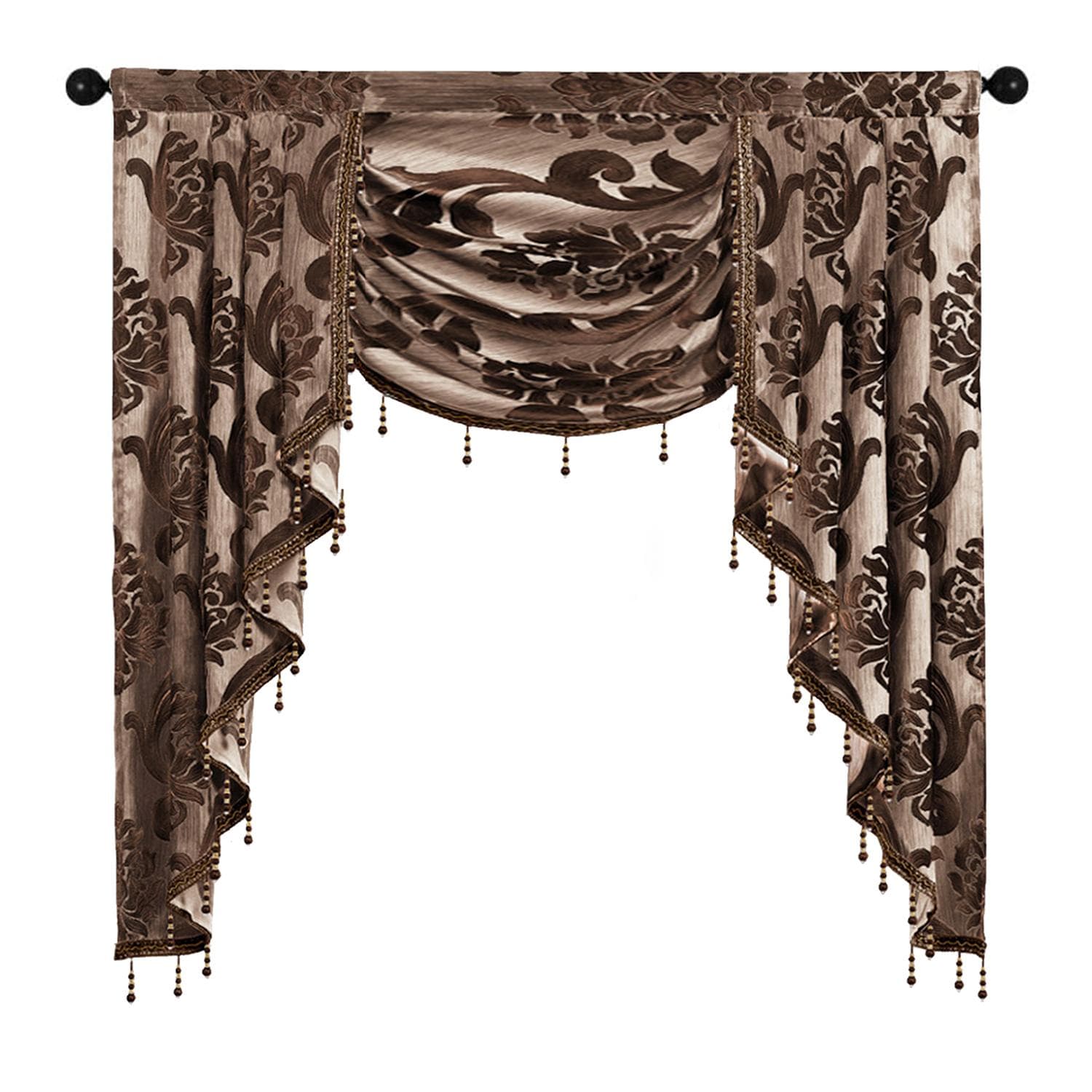 1PC NAPEARL Luxury Rural Decorative Beaded Valance Design Fashion Window Curtain W104cm x L125cm brown