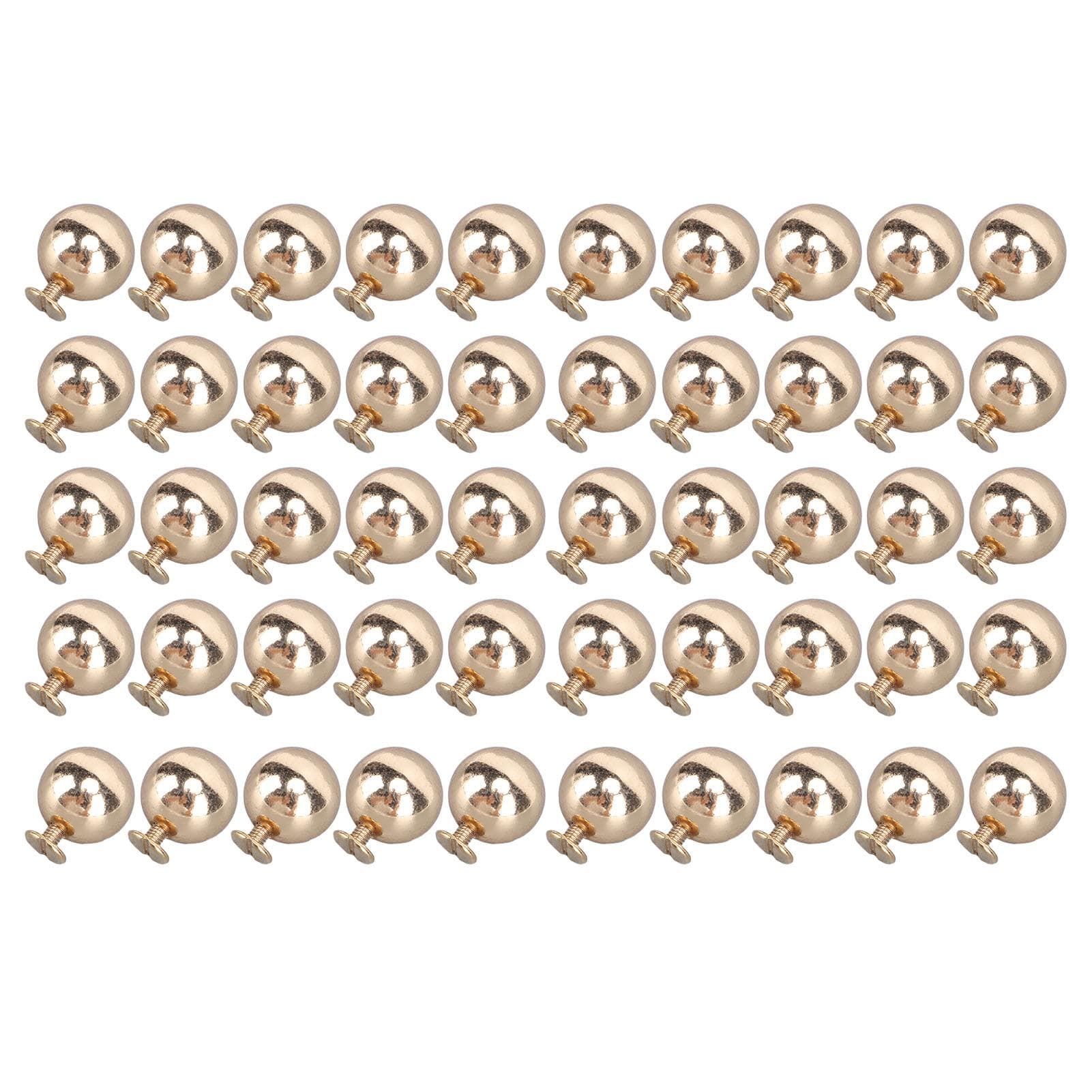 50 Set Sphere Rivet Kit Iron Soild 10mm Diameter Sphere Stud Kit with 6mm Screws for Leather Crafts gold