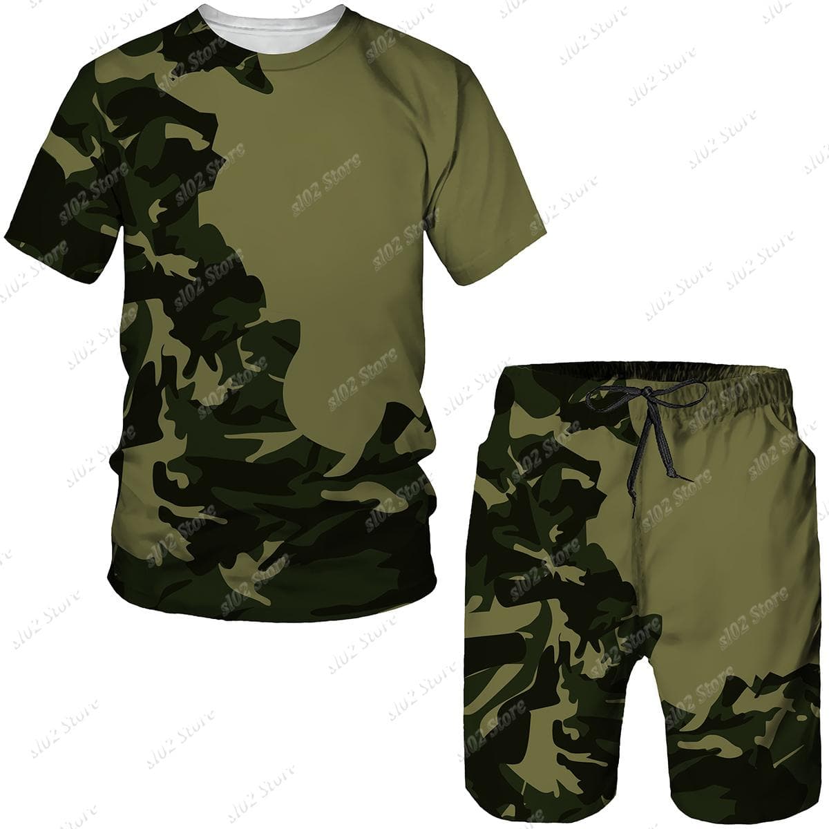 Men Sets Short Outfits T-Shirt + Shorts 2-Piece Suit Camouflage Tracksuit Clothing Oversized Male Sweatshirt Tees/Shorts/Suits XL