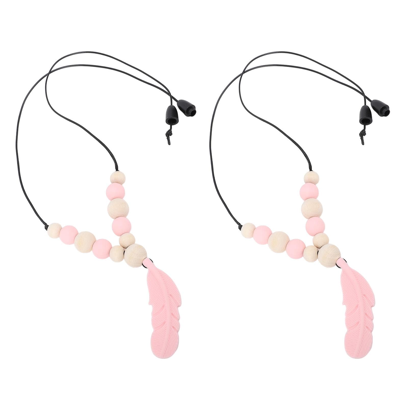 2pcs Sensory Necklace Reduce Finger Chewing Soft Silicone Chew Necklace Feather Pendant Sensory pink