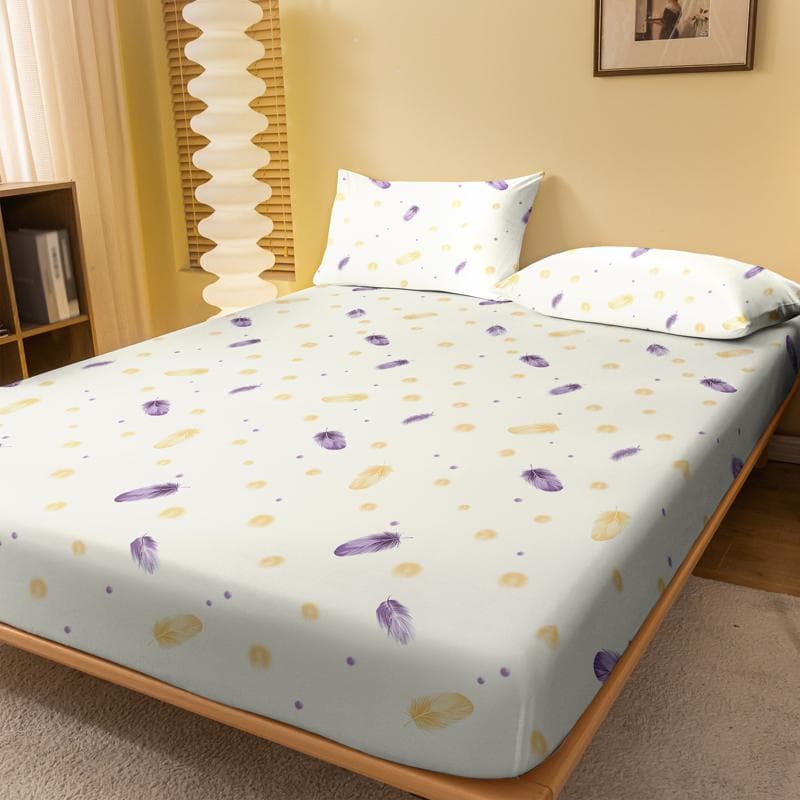 1 Simple Modern Feather Printed Matte Fitted Sheet, Bedroom Printed Bed Cover, Bedding (Excluding Pillowcases) 71x132cm