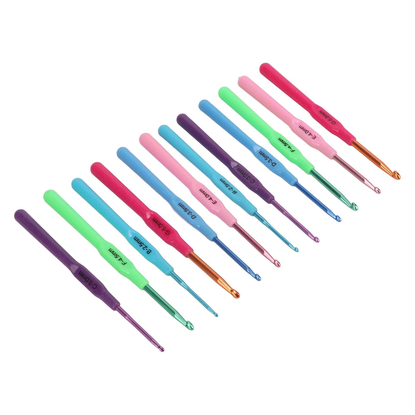 Crochet Hooks 12 Sizes Ergonomic Soft Hand Hook Design Lightweight Portable Metal Crochet Hook