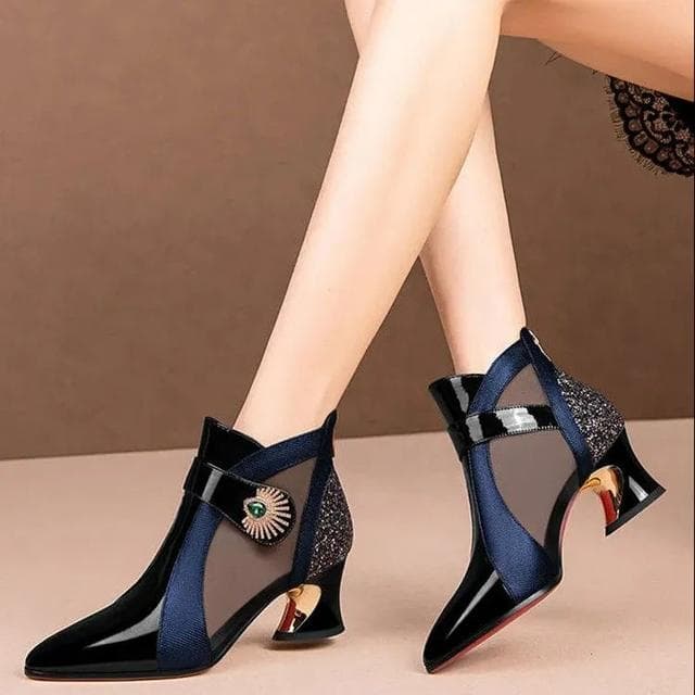 Ankle Boots for Women's  New Autumn Winter Ladies Leather Single Boots Shoes Female Pointed Toe Low-heeled Martin Booties 41