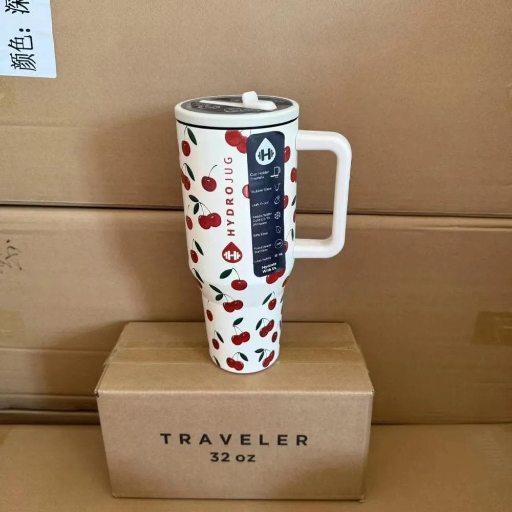 HydroJug Tumbler 32OZ/40OZ Traveler Straw Lid Stainless Steel Vacuum Insulated Car Mug Double Wall Thermal Iced Travel 40OZ Cherry