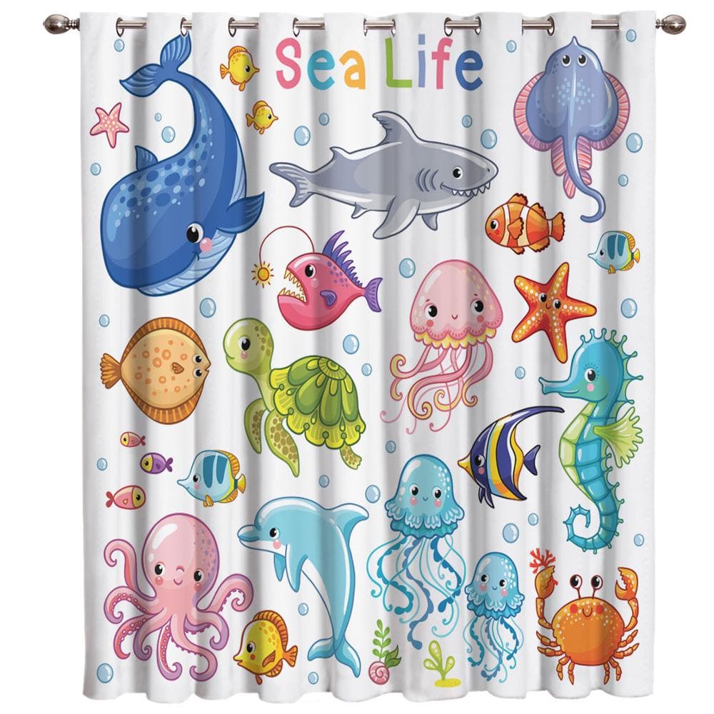 Bedroom Kitchen Curtain Cartoon Zoo Animals Collection Jungle Child Window Curtains Curtains for Living Room Decorative Items 135W x 60H(cm)