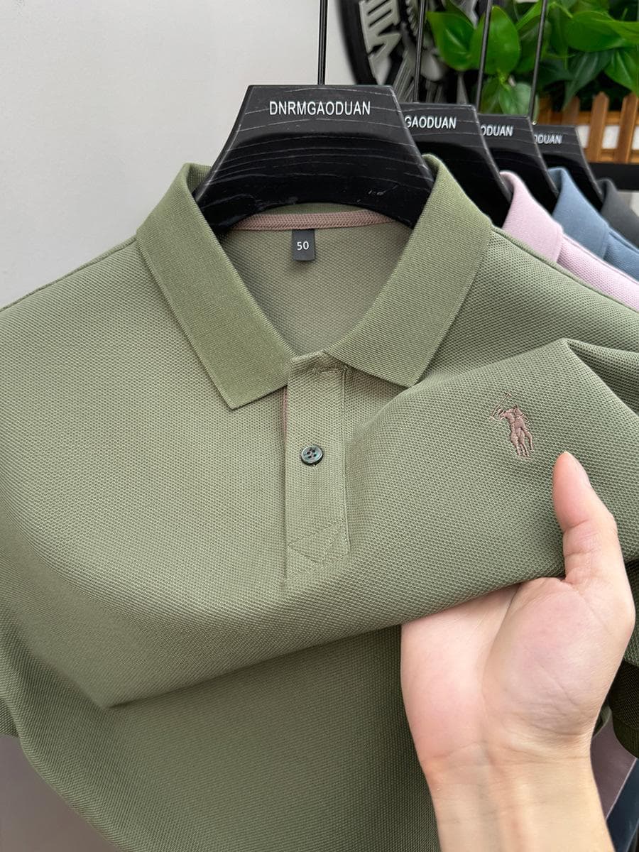 High-End 2025 Summer Short Sleeve Cotton Casual Shirt with Breathable, Wrinkle-Resistant, Iron-Free, Solid Color Design L army green