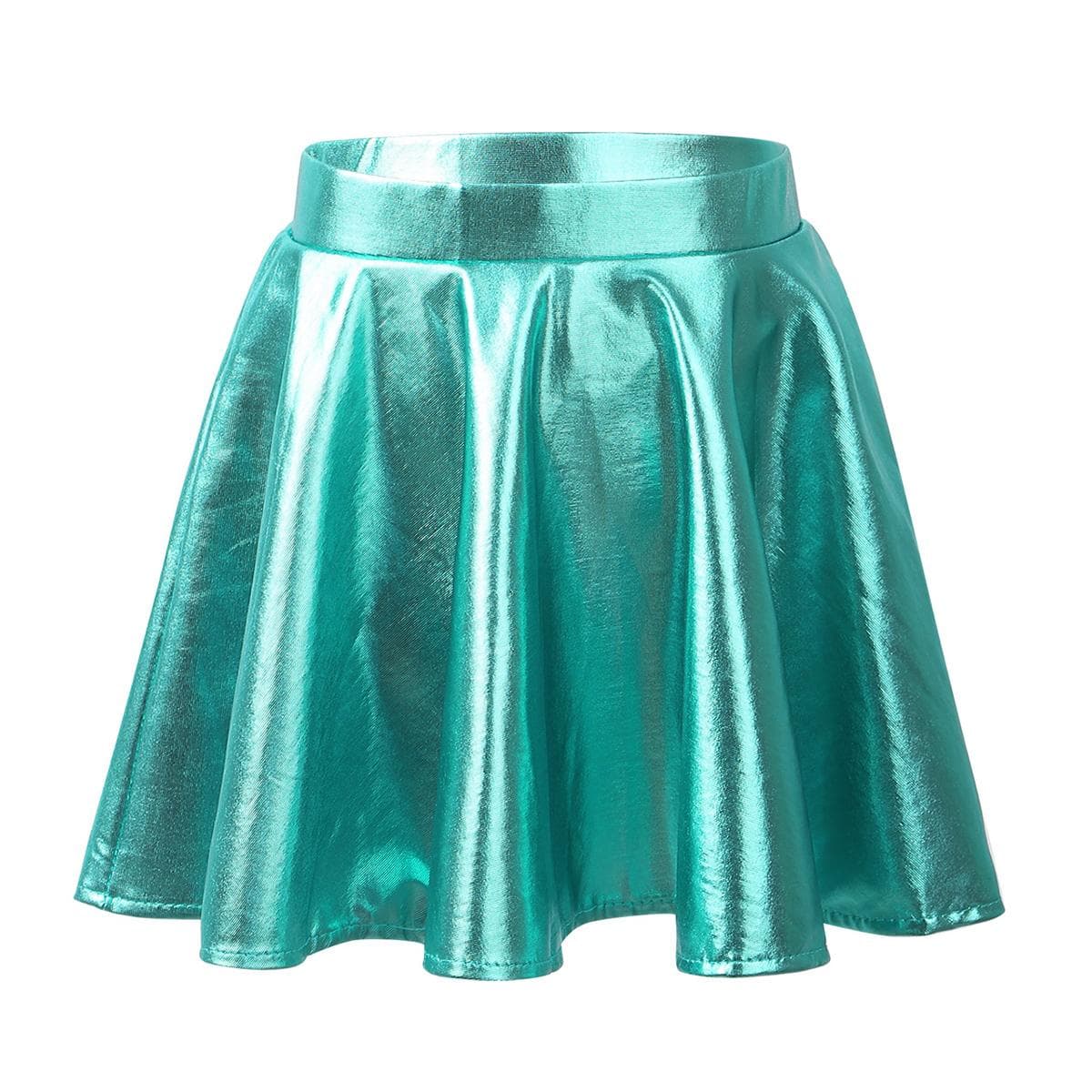 Kids Girls Metallic Flared Skater Skort High Elastic Waist Athletic Dance Scooter Skirt 11-12 Years lake blue