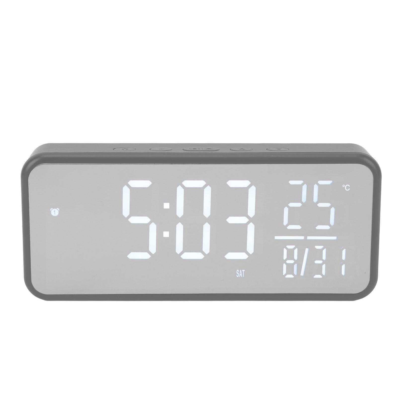 LED Digital Alarm Clock Time Date Week Temperature Alarm Clock Large Display Adjustable Brightness grey