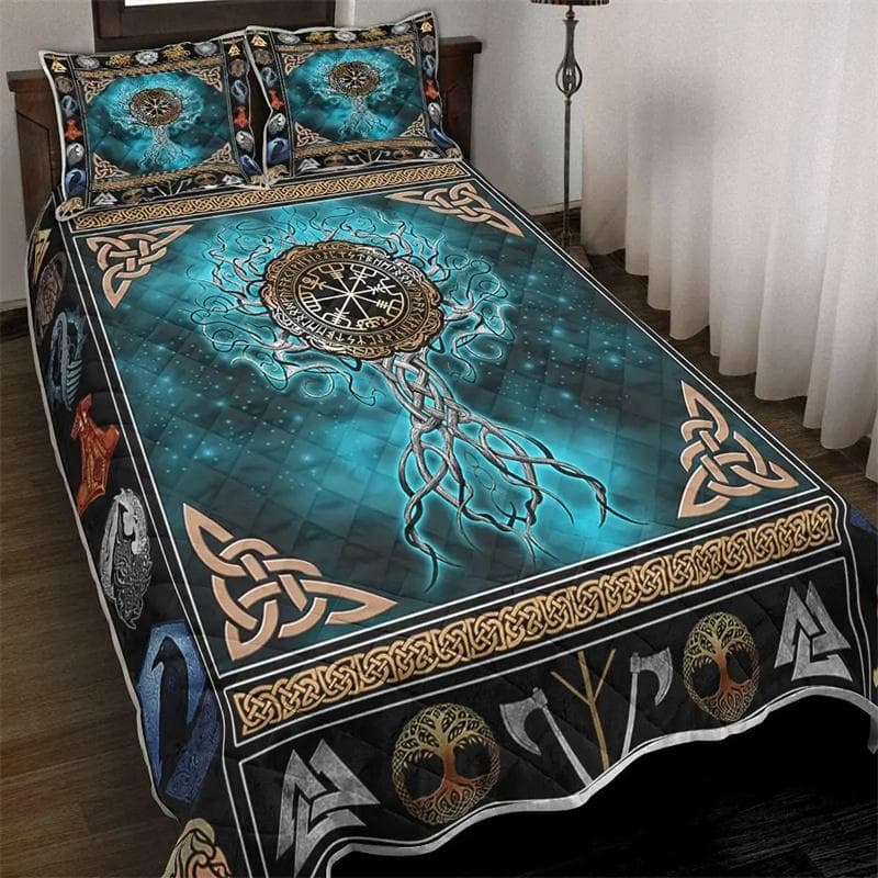 Viking Vintage King Queen Duvet Cover Norse Myth Bedding Set Medieval Folklore Totem Quilt Cover Grey Polyester Comforter Cover 135x200cm 2pcs