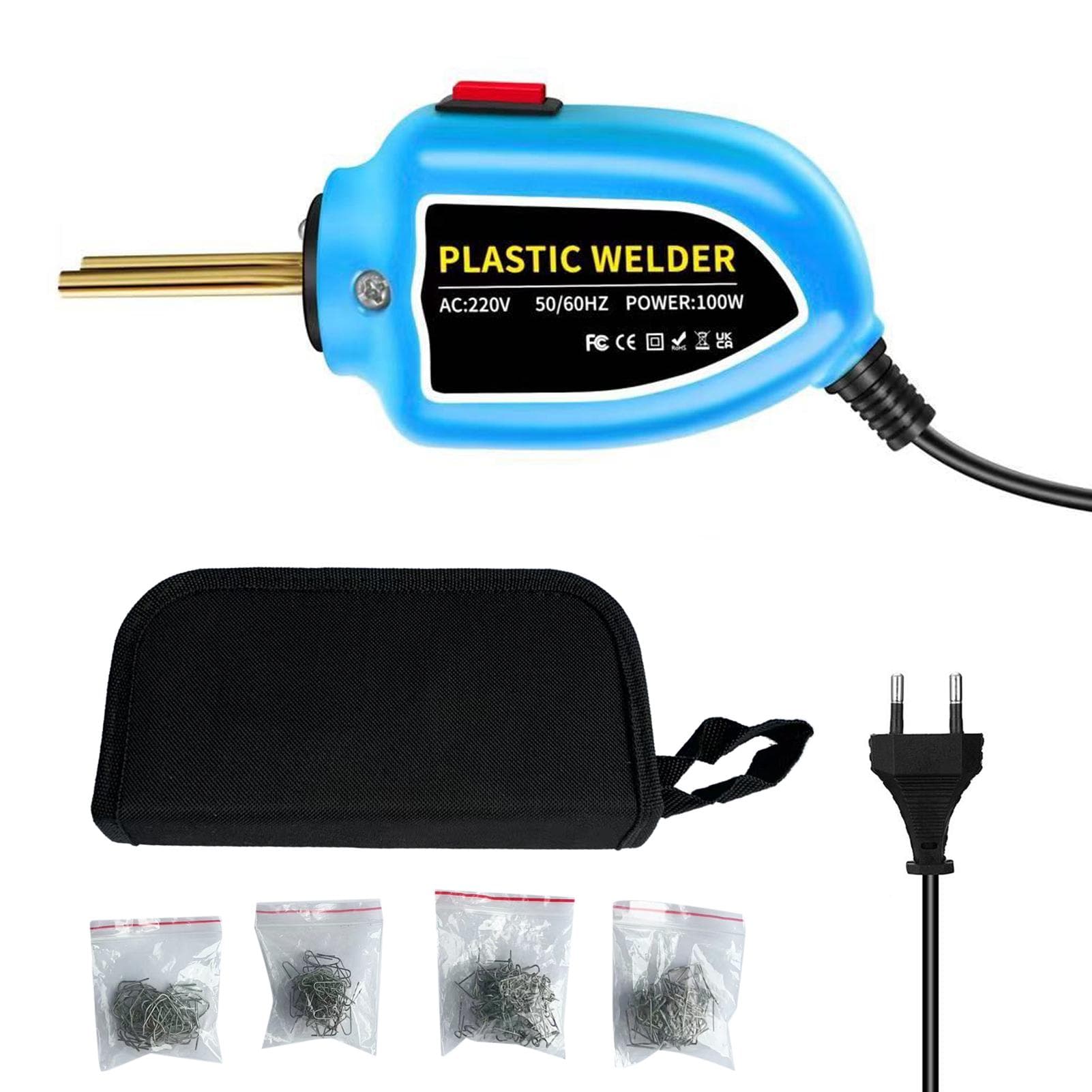 100W Plastic Welder,Hot Stapler Machine Car Bumper Repair Kit with Pliers, Knife, 200pcs FlatOuter blue