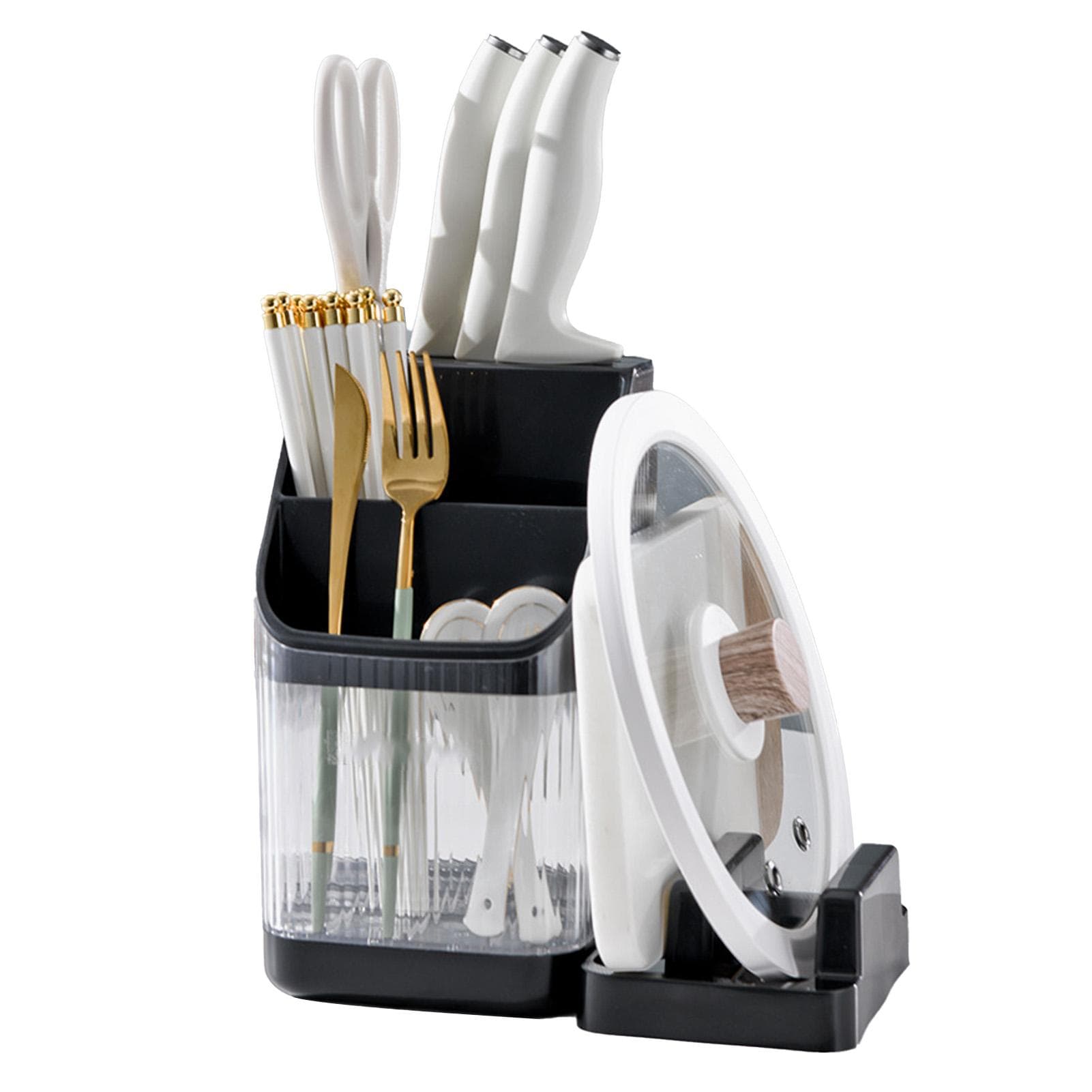 Multifunctional Kitchen Storage Rack Kitchen Countertop Cutting Board Pot Cover Chopsticks Forks Black