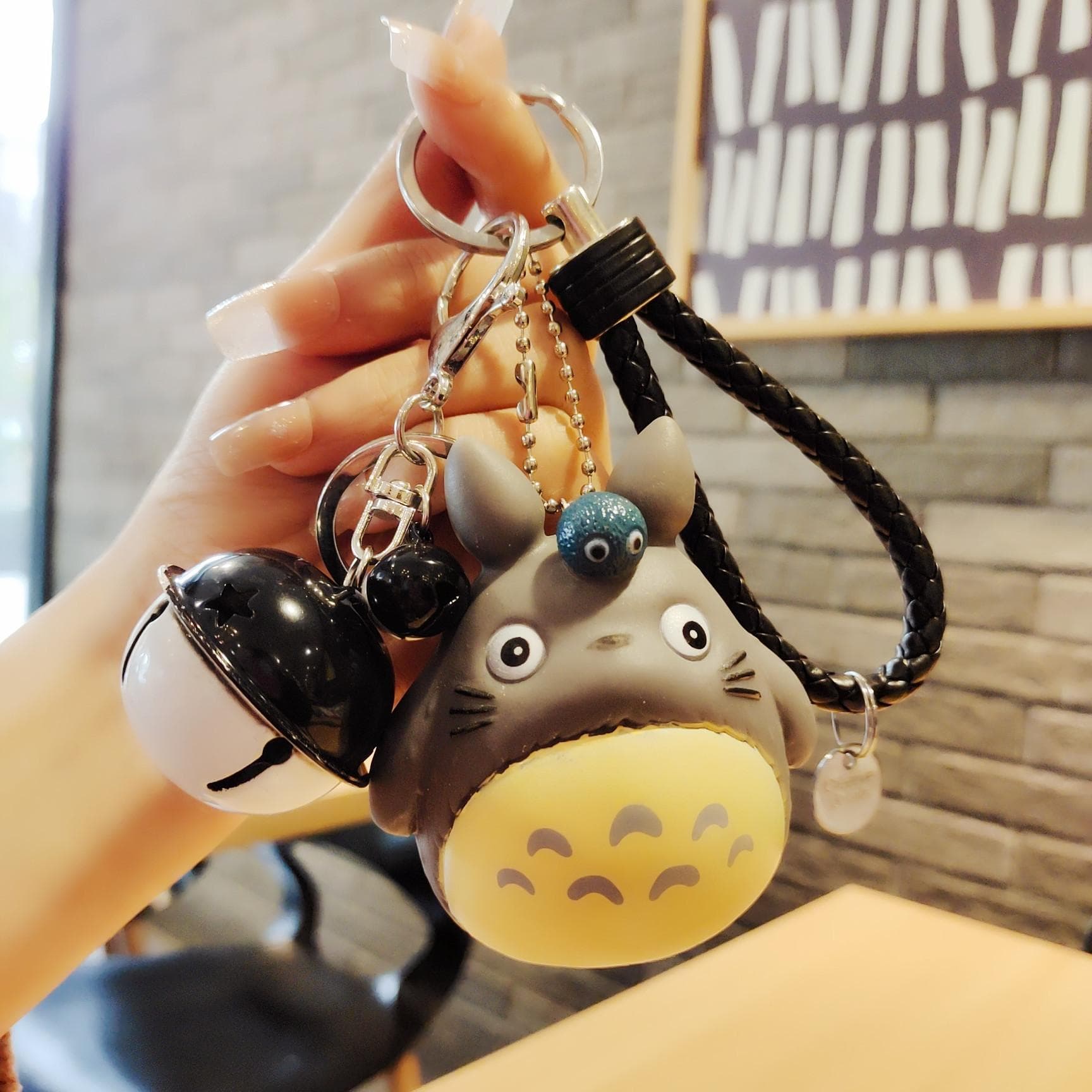 Cute Totoro Animal Keyring Fur Men or Women Keychain Women Trinket Metal Key Chains Car Bag Pendent Charm gray