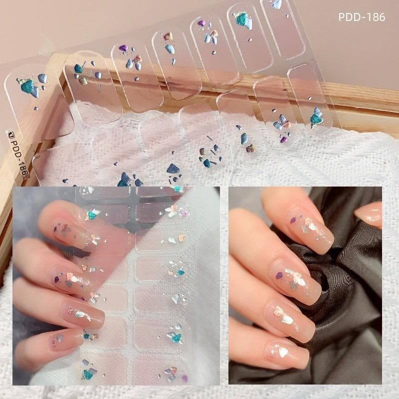60 Styles DIY Semi Cured Gel Nail Stickers Long-Lasting Solid Color Fresh Flowers In Spring Nail Strips Patch Slider Full Cover Decal PDD-186