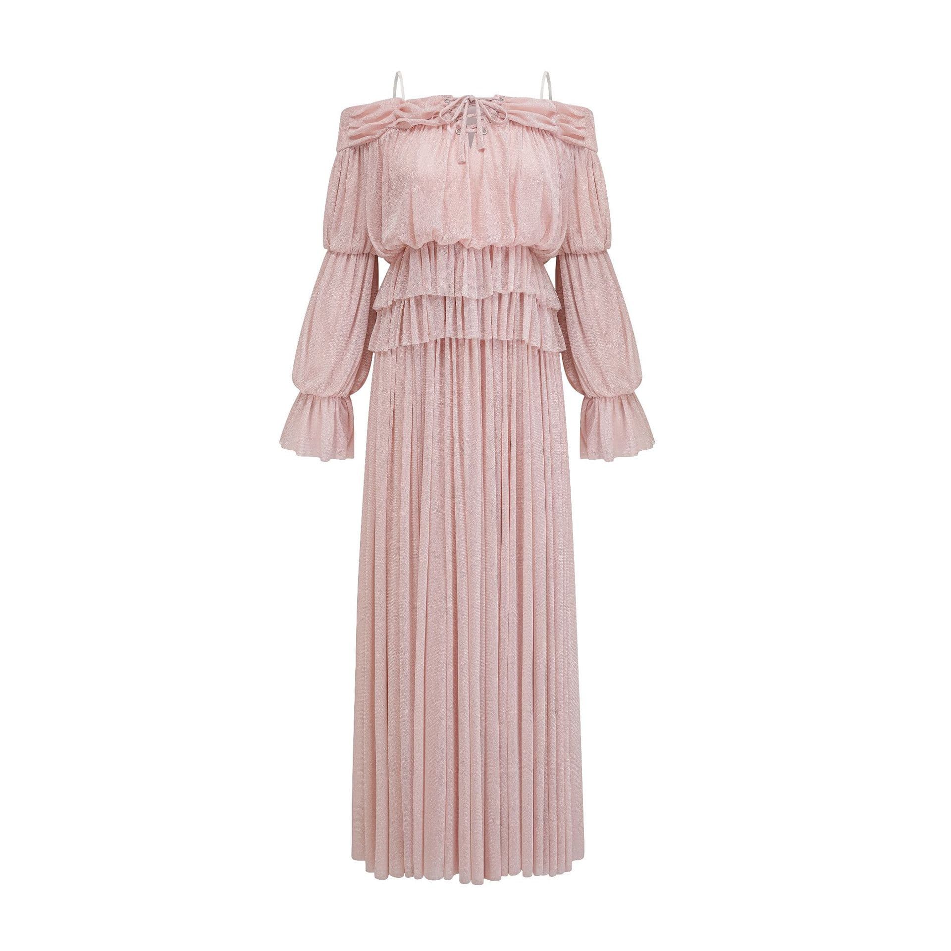Dress High Waist Waist Thin Long Dress French Temperament Long Sleeve Long Dress Daily Travel Skirt XL pink