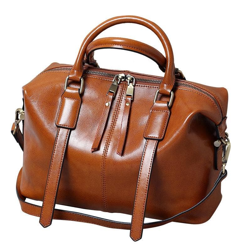 Spring and Summer Hand-carrying Retro European and American Leather Boston Women's Bag Trendy Leather One-shoulder Crossbody Bag brown