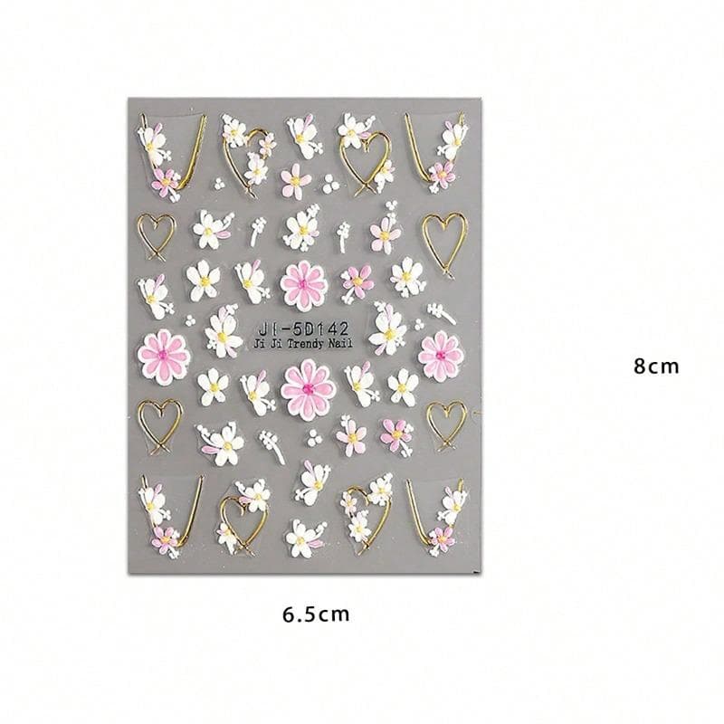 1Pc Spring And Summer Hot Stamping Flower Heart-Shaped Nail Art Stickers White Flowers, Hollow Heart-Shaped Nail Art Decal