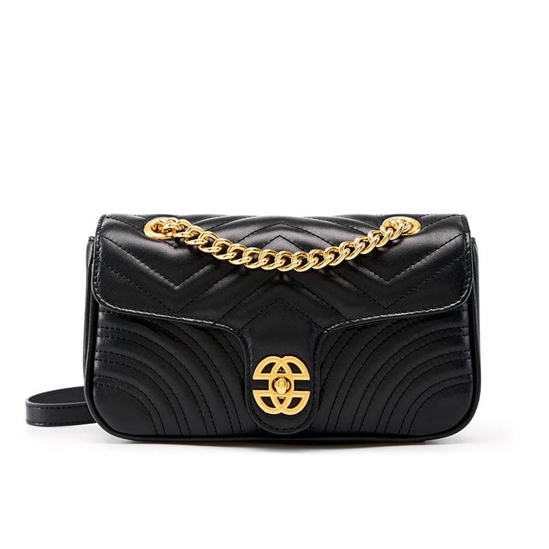 Top Layer Leather Sachet Small Niche High-grade Leather Women's Bag Love Ring-grid Chain Bag 23*7*14 black