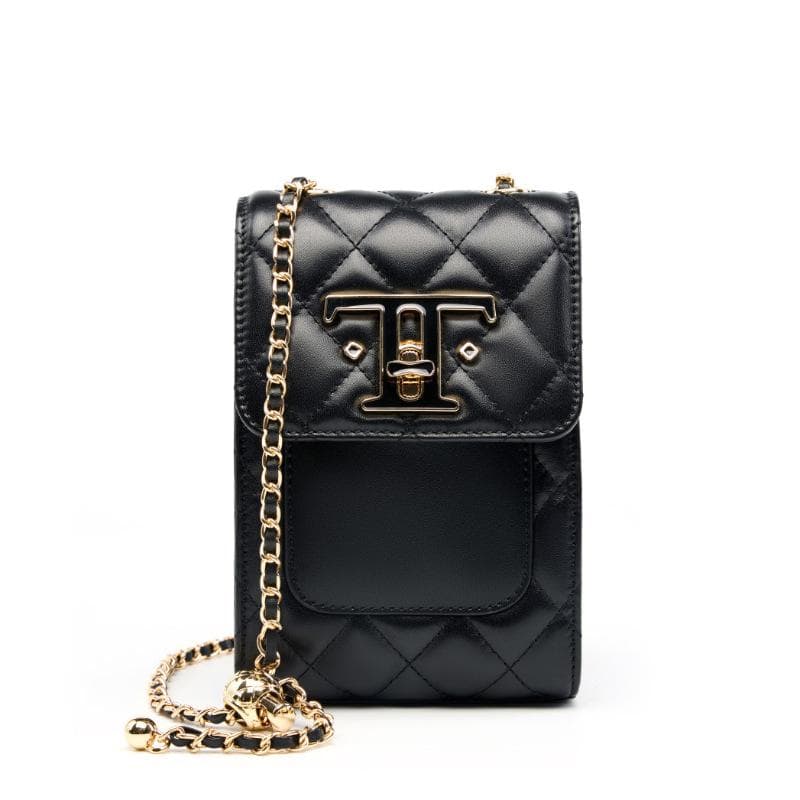 Autumn First Layer Leather Mobile Phone Bag Women's Diagonal Leather Chain Women's Bag Advanced Sense Mini Satchel black