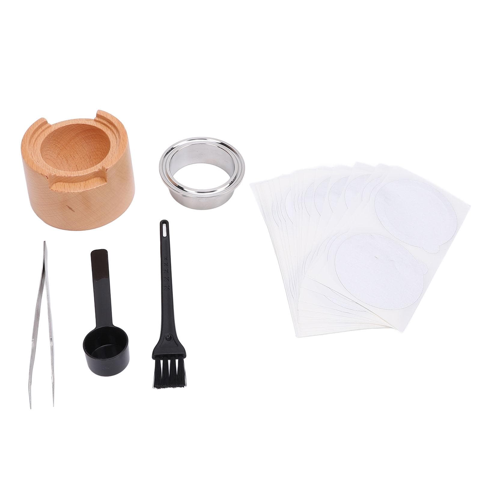 Coffee Capsule Refill Kit with 50pcs Aluminum Foil Seals Lids Spoon Brush Ring Clip Solid Wood