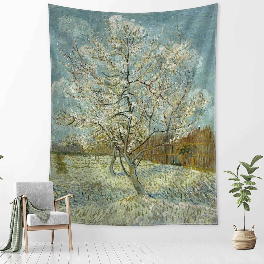 Idyllic Forest Cabin Tapestry Wall Hanging Bohemian Psychedelic Mystery Van Gogh Oil Painting Bedroom Decor 150x100 cm