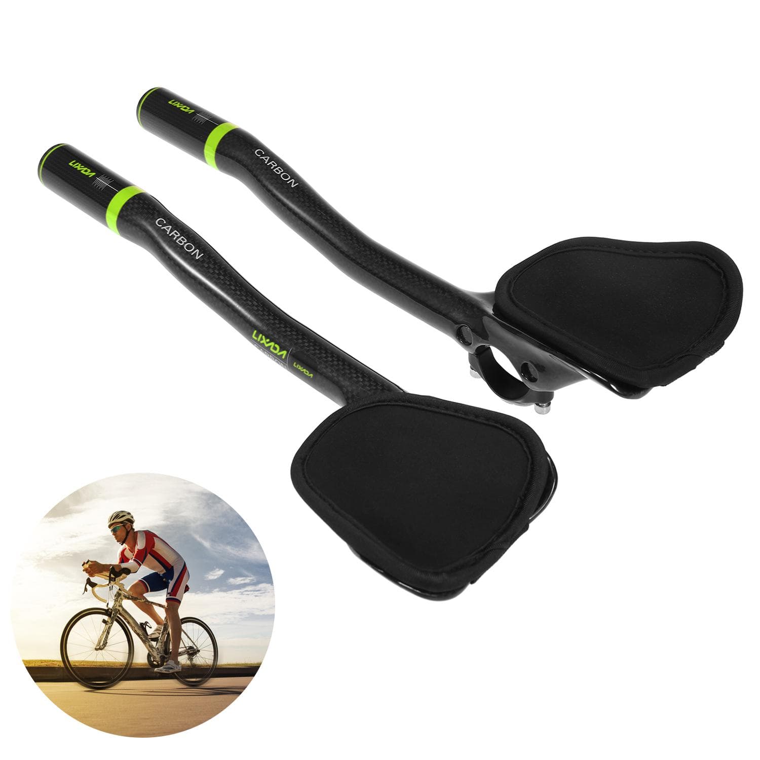 31.8mm Carbon Fiber Bicycle TT Handlebar Cycling Aero Bars Rest Handlebar Bike Tri Bars green