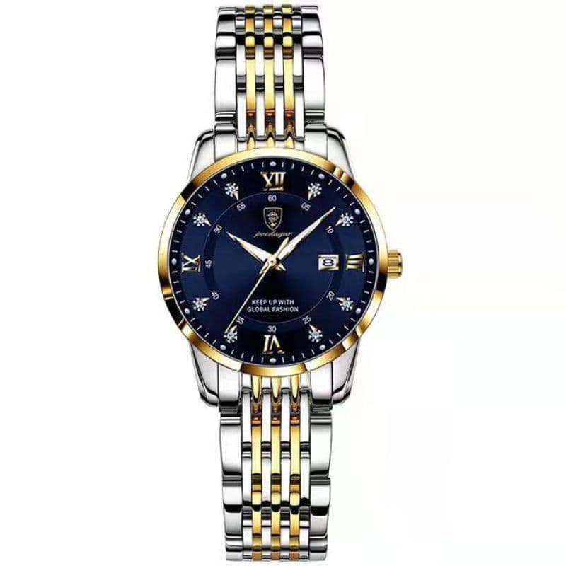 High Quality Brand Women's Watch Stainless Steel Strap Waterproof Date Business Watch Quartz Ultra Thin Sport Watch Ladies Clock gold/blue