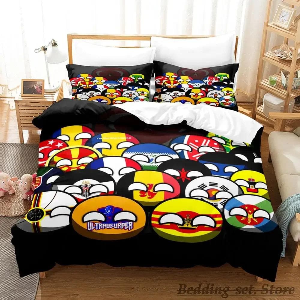 New Countryball Polandballs Bedding Set Single Twin Full Queen King Size Bed Set Aldult Boys Bedroom Duvetcover Sets Anime EU SK(260x220cm)