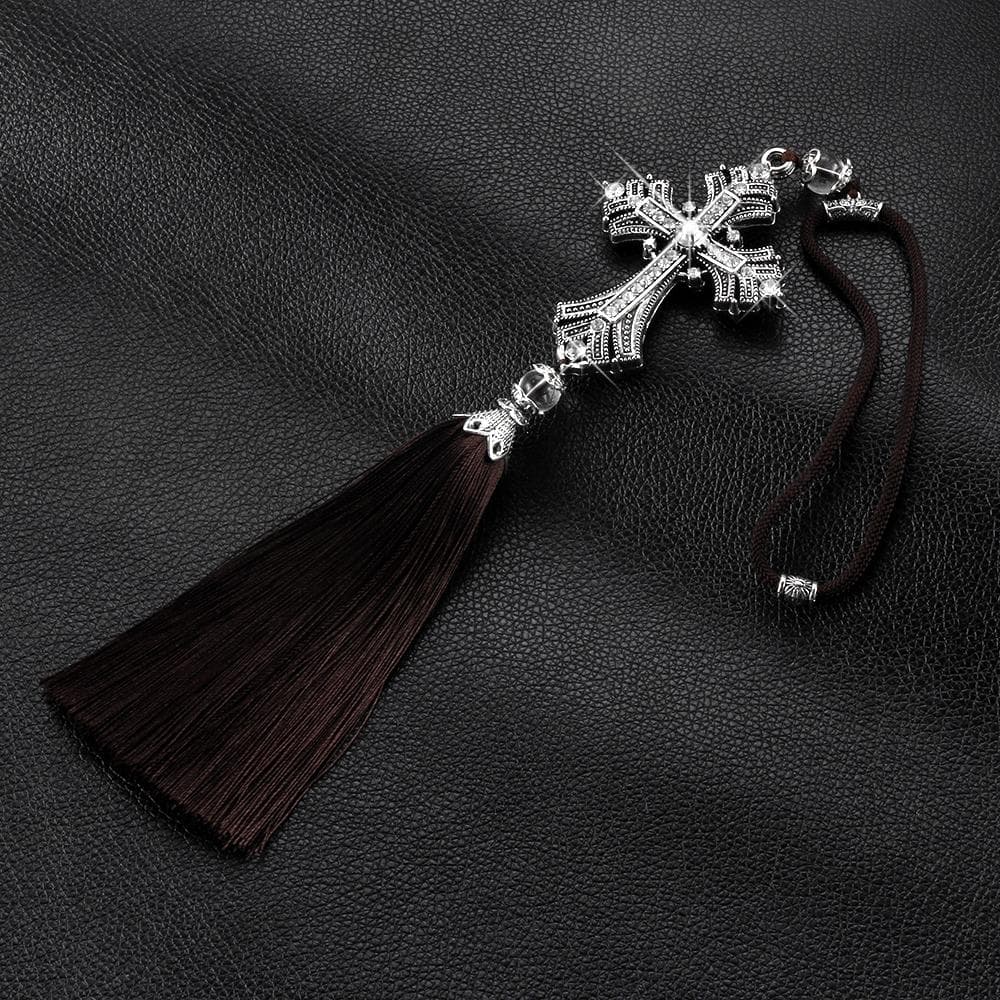 Metal And Crystal Diamond Cross Jesus Christian Car Rear View Mirror Car Pendant Hanging Car Accessories Automobiles Decoration Antique silver