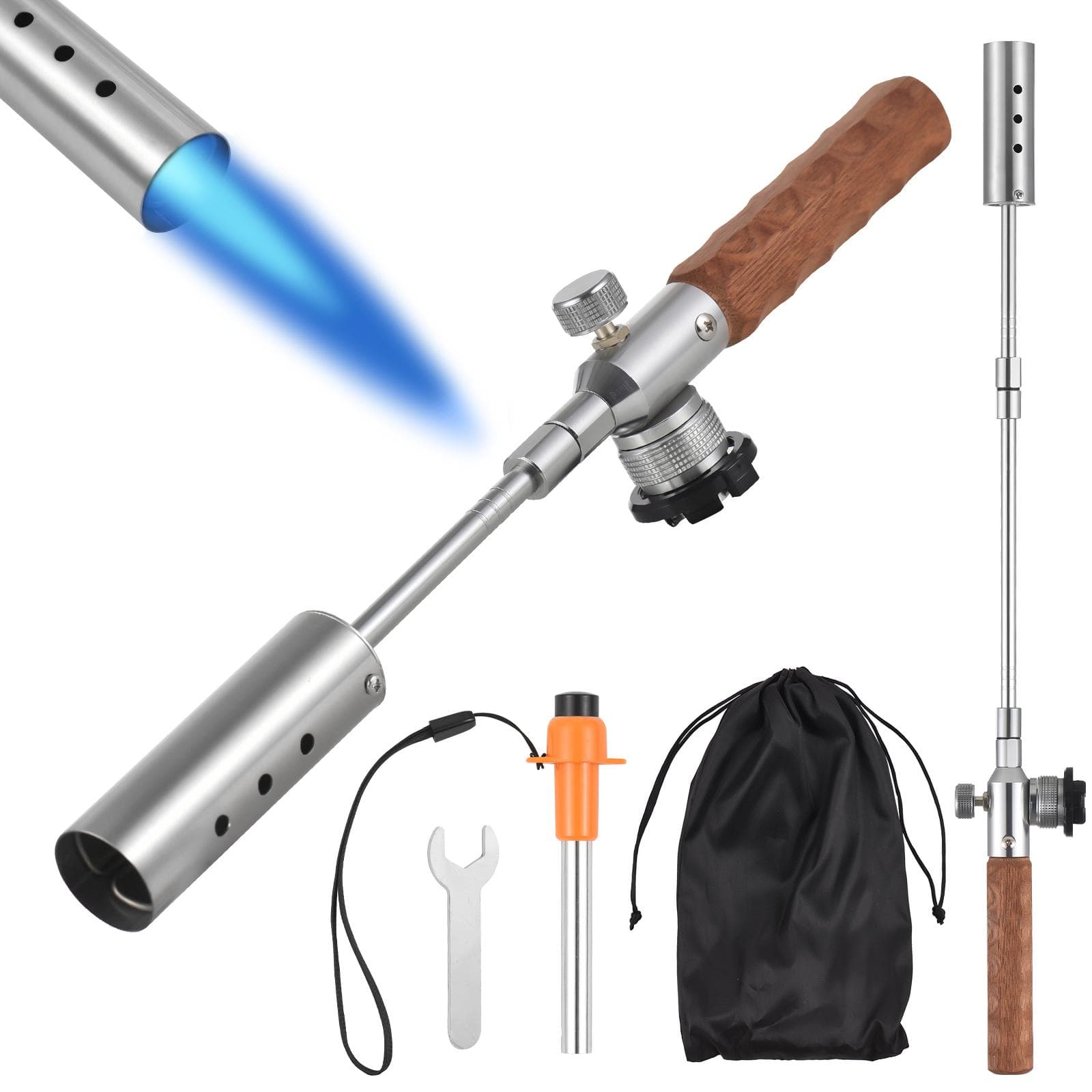 Weed Torch Propane Burner Adjustable Length Weed Burner Torch for Propane Tank with Flame Control silver