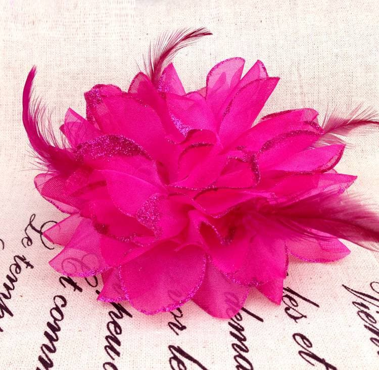 Fascinator Corsage 1X Flower Feather Brooch Wedding Ball Head Hair Clip 12.5x12.5cm Rose