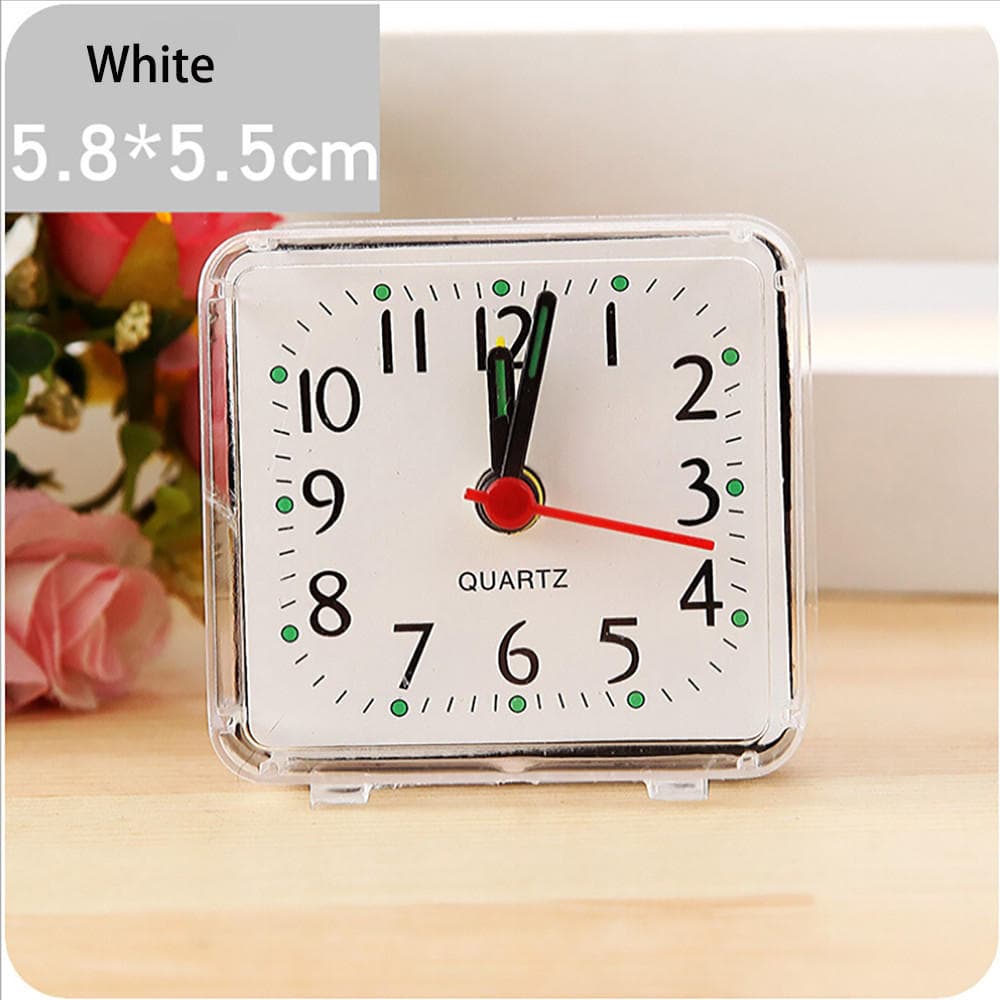 Square Small Bed Compact Travel Quartz Beep Alarm Clock Cute Portable One Size white