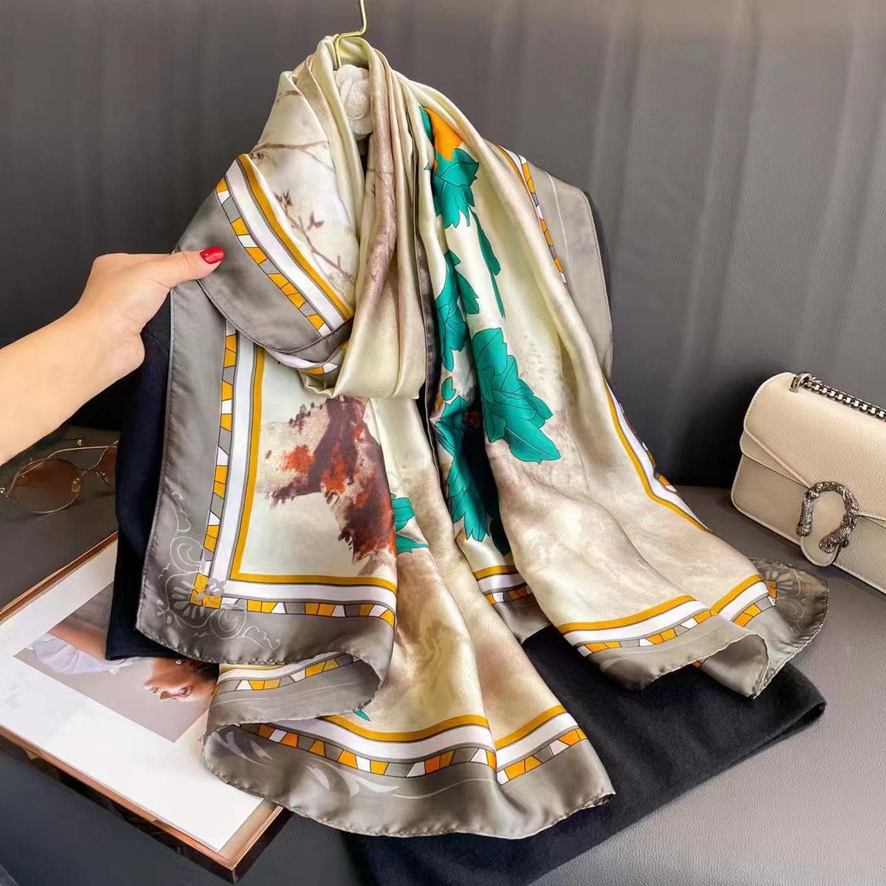 High-End Summer Silk Scarf - Long, Fashionable Sunscreen Shawl for Women 90x180