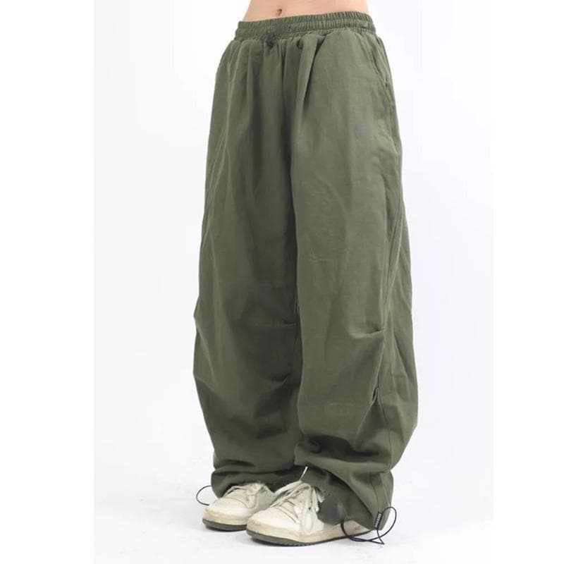 HOUZHOU Oversized Cargo Parachute Pants Women Japanese Style Gorpcore Wide Leg Joggers Hippie Baggy Vintage Sweatpants Trousers S green