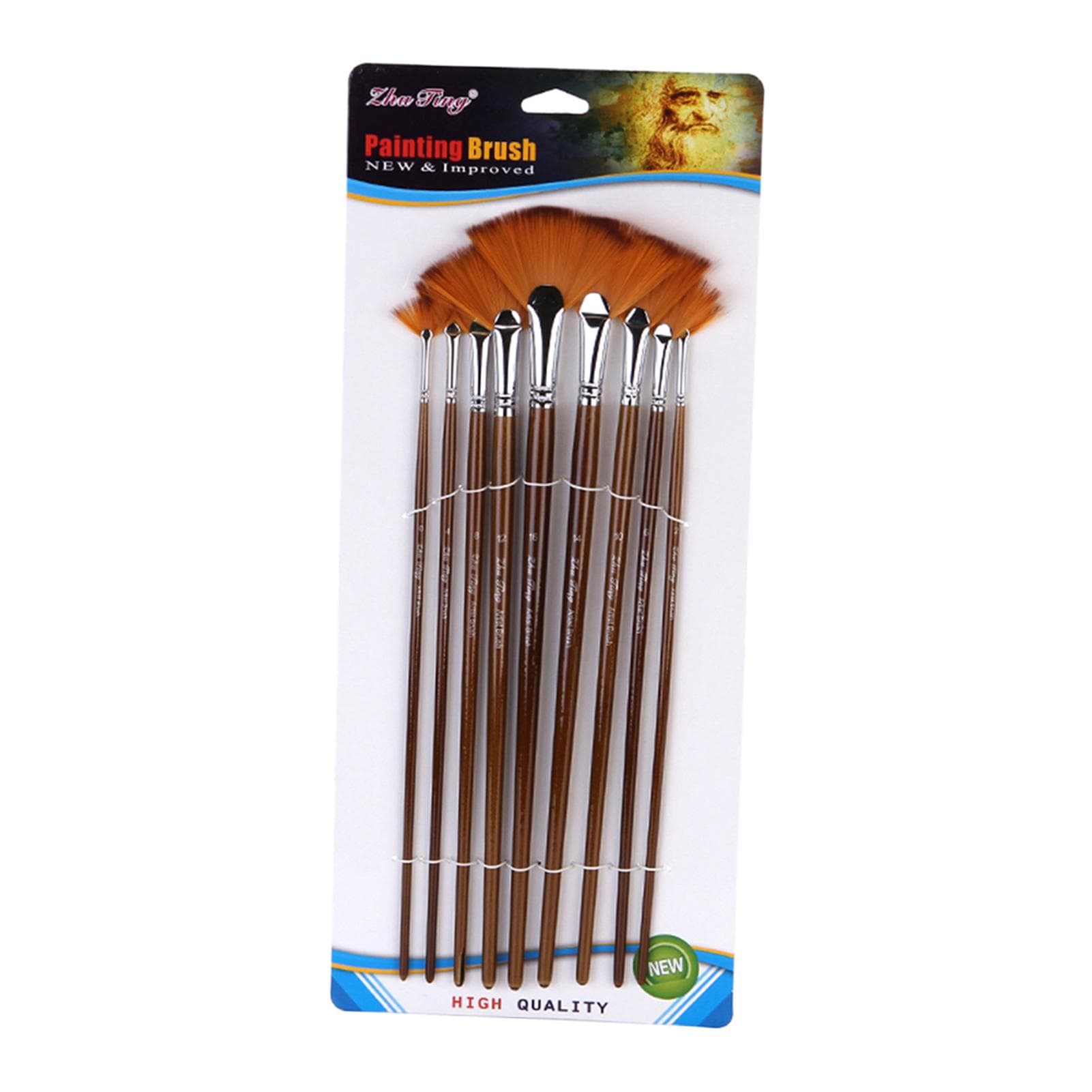 9 PCS Fan Paint Brush Set Soft Nylon Hair Paintbrush for Watercolor Oil Acrylic Gouache Painting Pack of 9