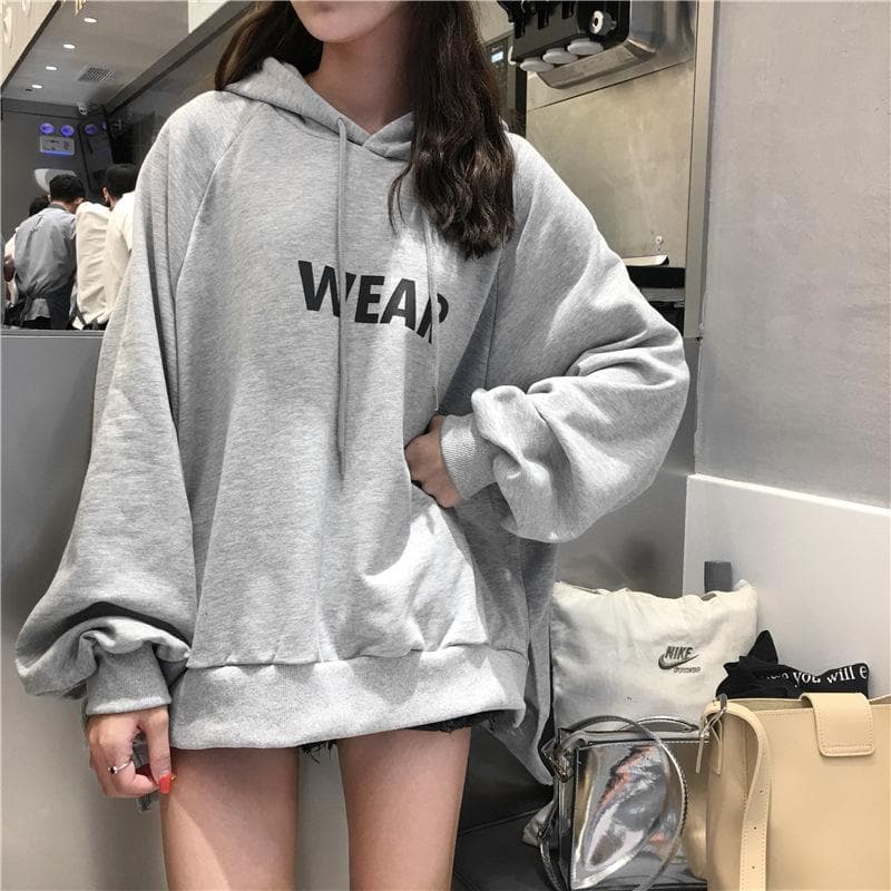 Autumn New Korean Women's Loose Hooded Casual Letter Thin Sweatshirt Female Student Jacket 2XL grey