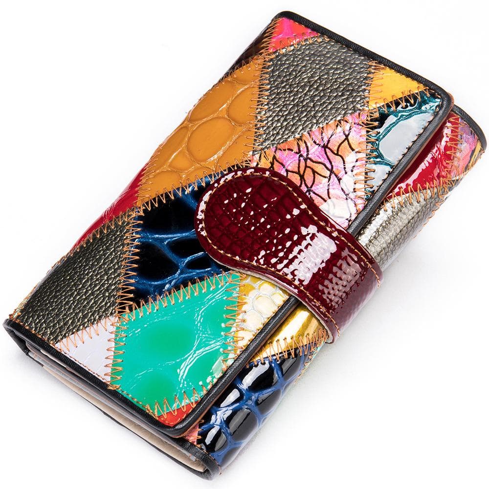 Genuine Leather Elegant Ladies Handmade Bag Short Wallet Colorful Splicing Coin Purse Multi Card Position Head Layer Cowhide Money Clip