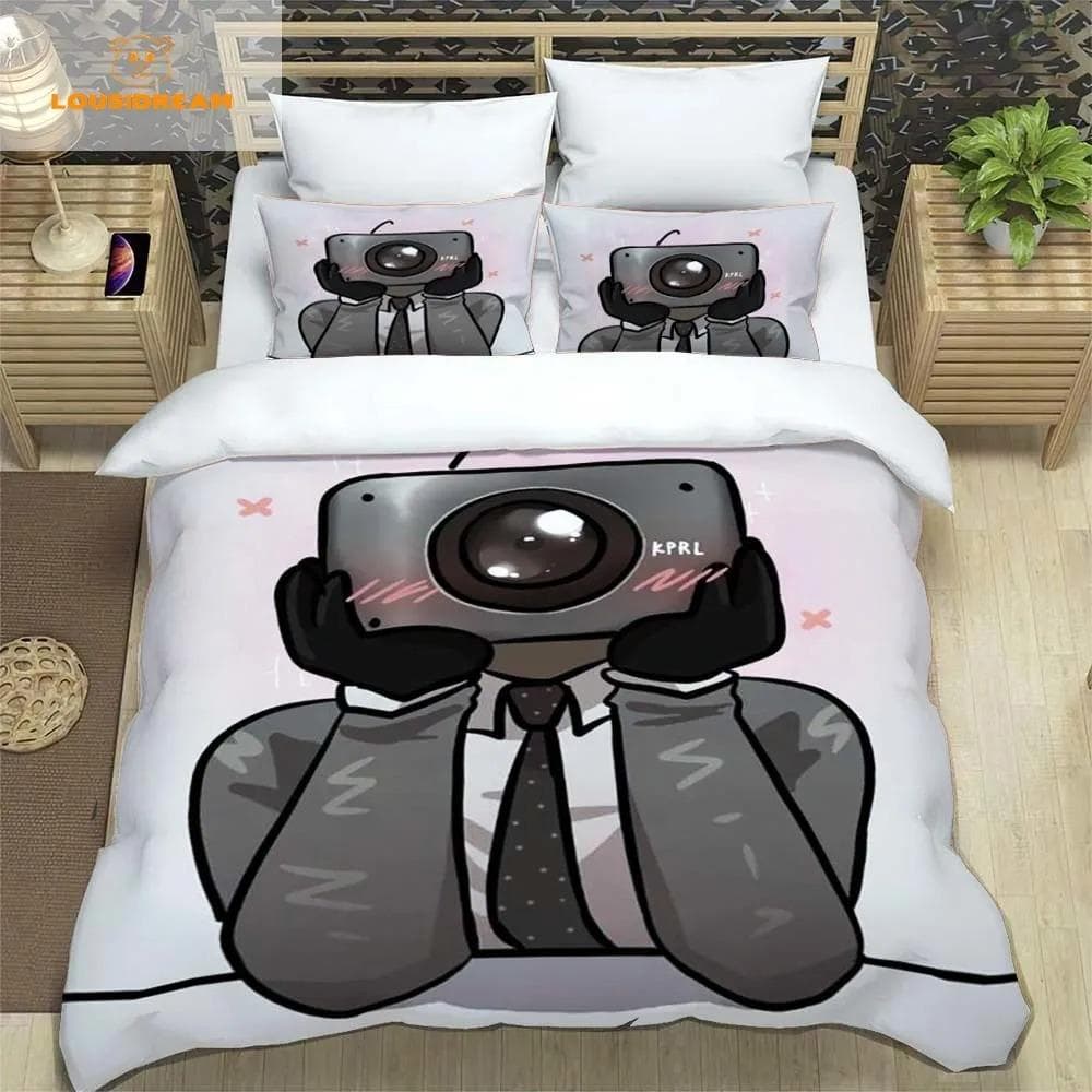 Skibidi Toilet Funny Kprl Speaker Cartoon Duvet Case Pillowcase Bedding Set Twin Full King for Boys Adults Bedroom 70x133cm 2pcs