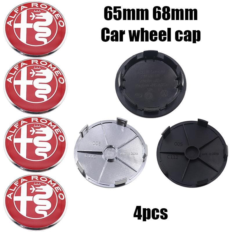 For Alfa Romeo 4pcs 65mm 68mm alfa romeo 3D Car wheel emblem Wheel Center Hub auto Rim refit dust-proof badge covers cap styling 68mm black cap