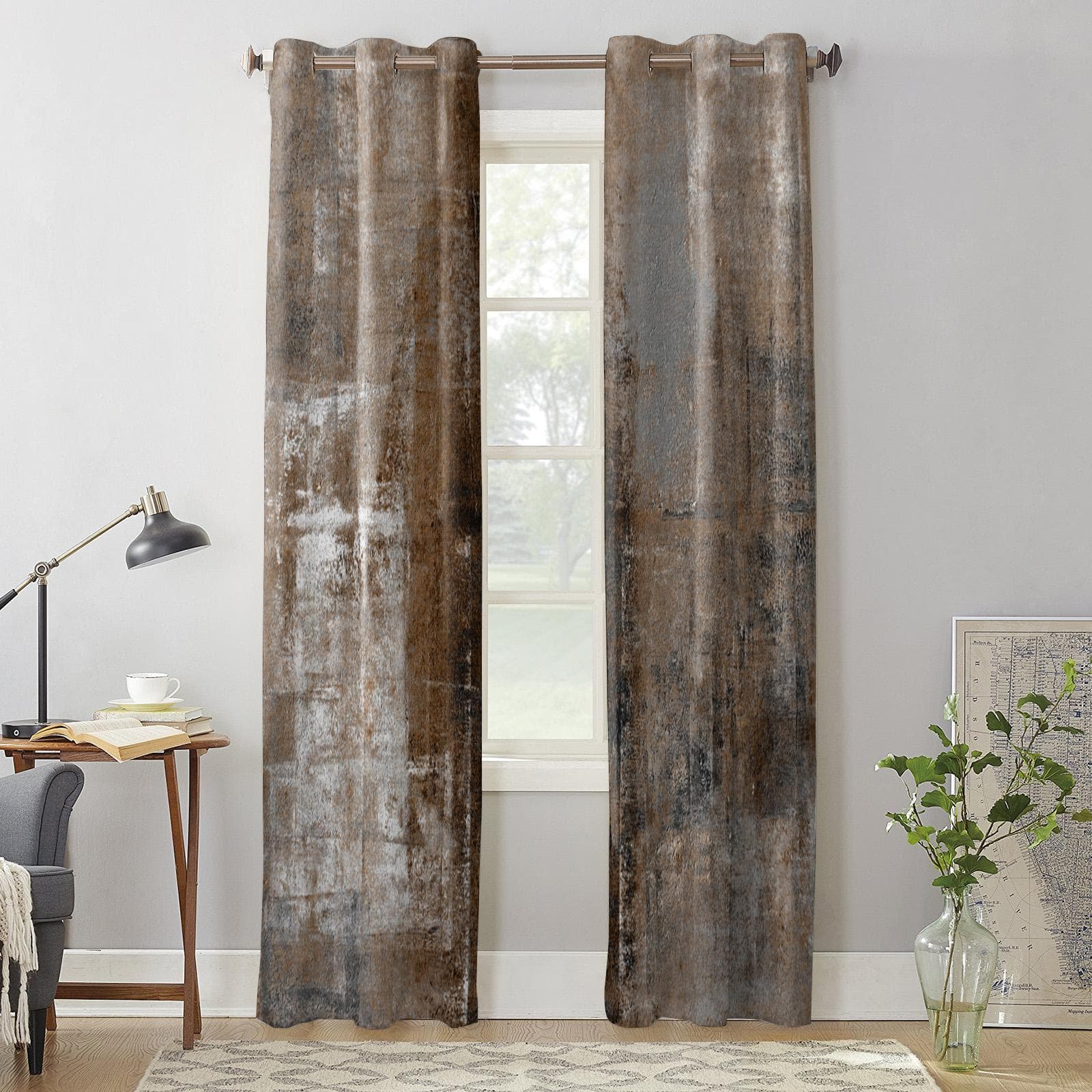 Vintage Country Style Oil Painting Texture Abstract Window Curtain Living Room Valance Curtain for Bedroom Kitchen Decor Curtain 135W x 160H(cm) x1