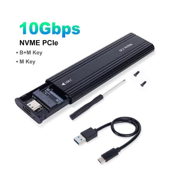 NVME M.2 Solid State Drive External Enclosure 2230/2242/2260/2280 M.2 to USB C 10Gbps SSD Aluminum Case Type A+C for M/M+B Key Only NVME 10Gbps