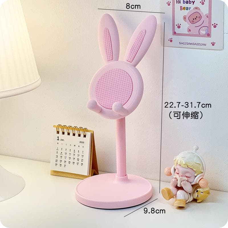 Pink Phone Holder Desktop Cell Phone Stand For iPhone 13 14 Samsung Smartphone Adjustable Lovely Rabbit Cartoon Table Support pink