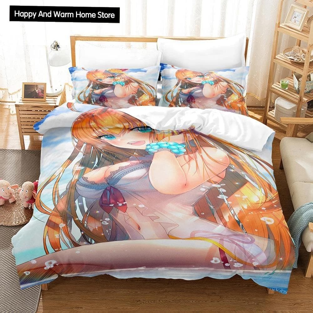 3D Print Anime Princess Connect! Re: Dive Bedding Set Single Twin Full Queen King Size Bed Set Adult Boy Bedroom Duvetcover Sets EU single(135x200cm)