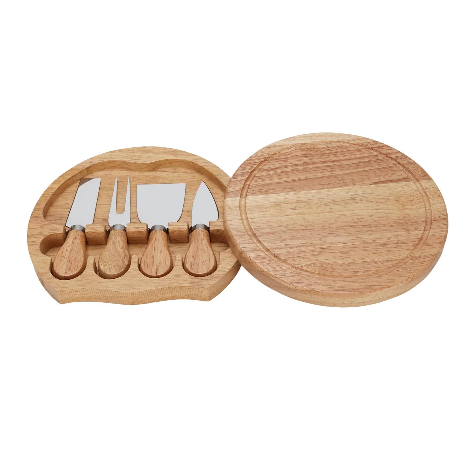 Cheese Board Set Rubberwood Platter Cheeseboard Kit Charcuterie Board Set with 4 Pcs Stainless